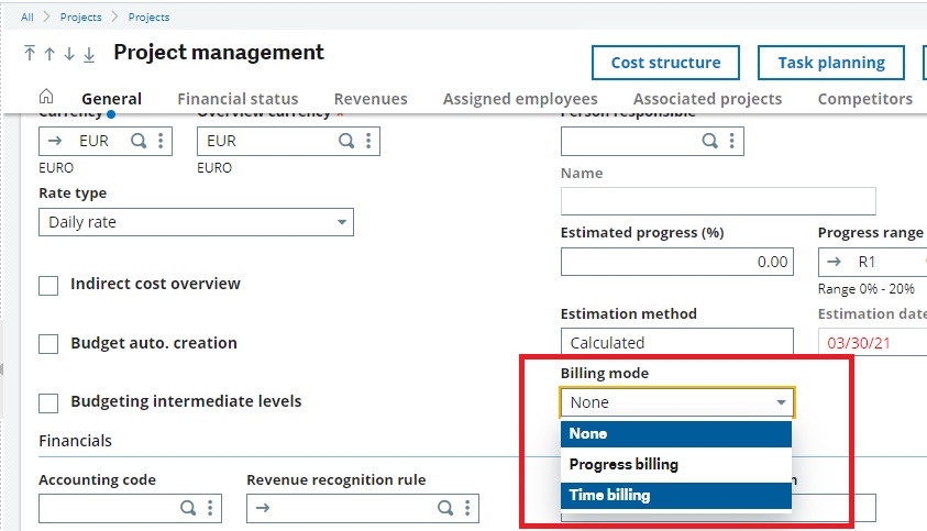 Project Management screen