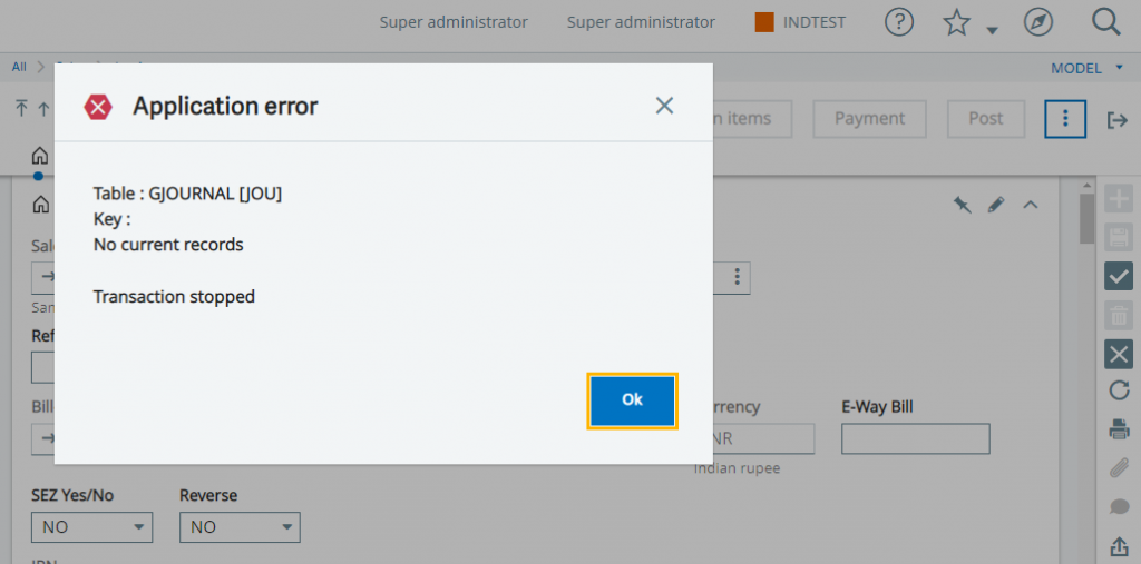 Error coming while creating sales invoice