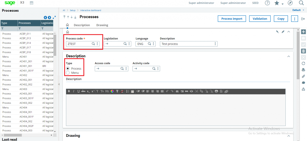 Process Screen