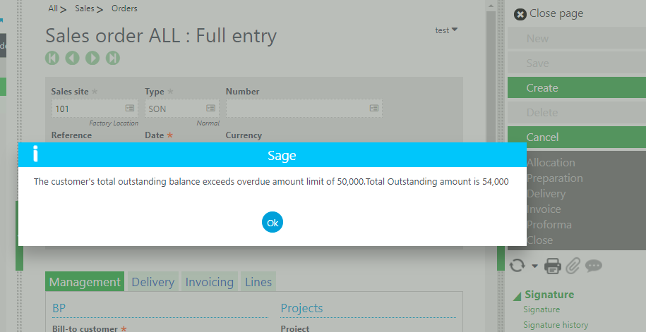 Credit Limit Popup on Sales Order