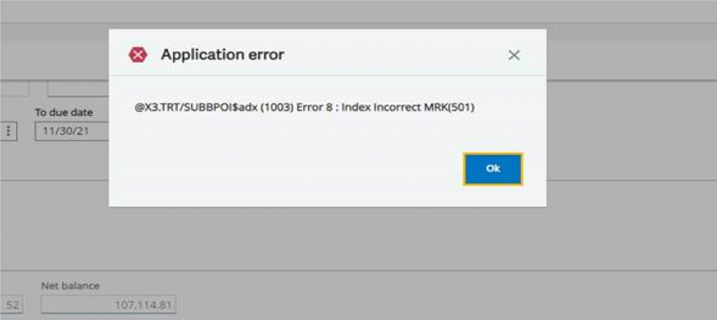 Error MRK(501) Index Incorrect