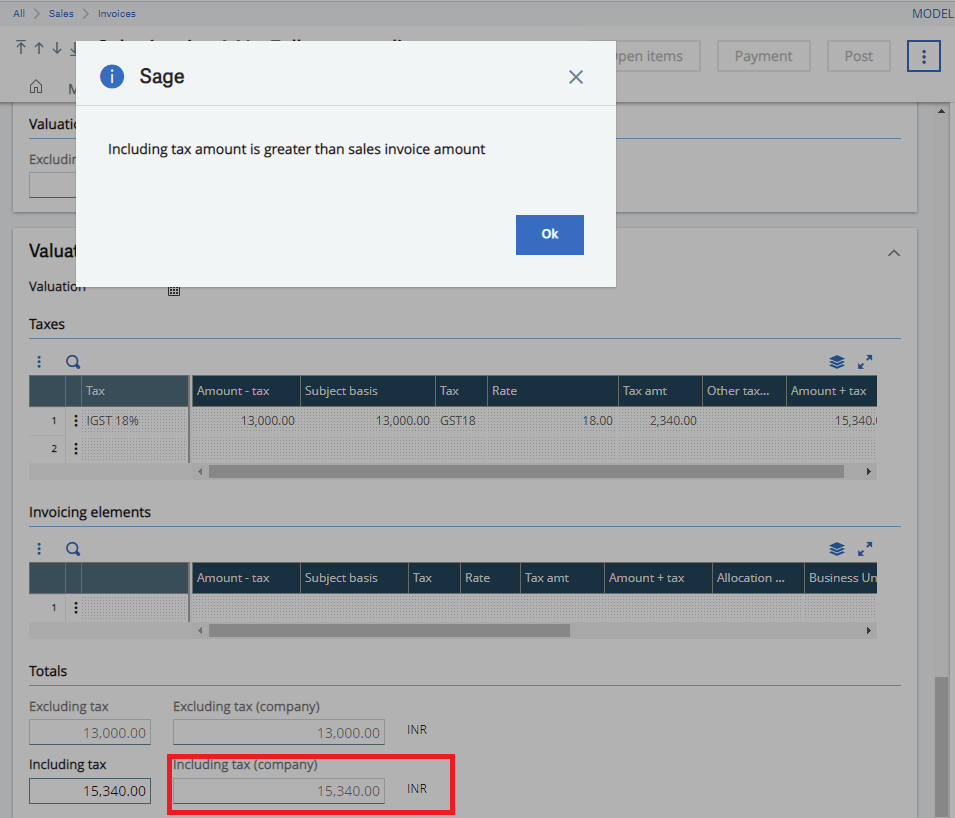 Pop-up Message on Credit Note screen