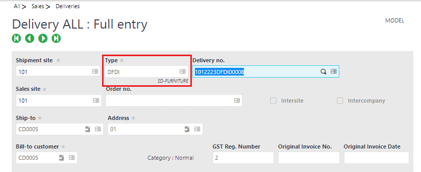 Fig 2. Delivery Screen
