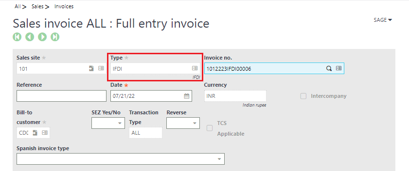 Fig 3. Invoice Screen