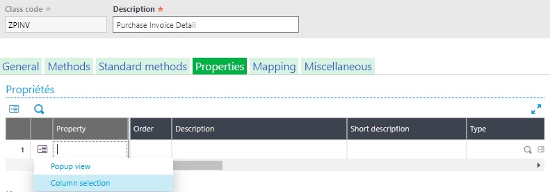 Classes-Properties tab