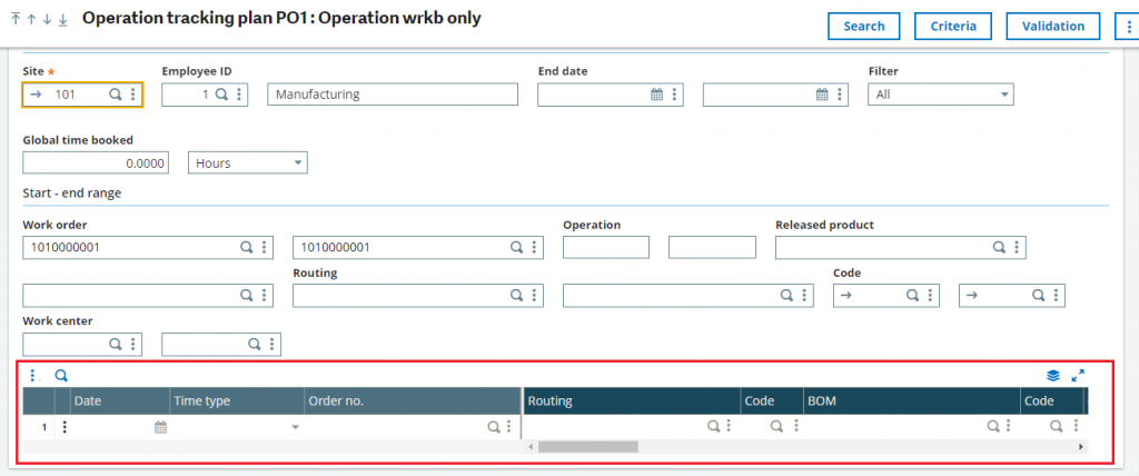 Fig 2 Operation tracking plan screen