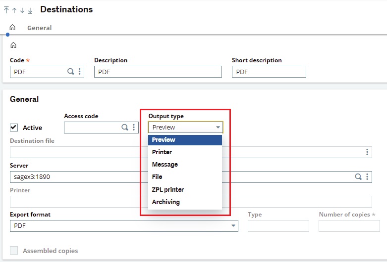 Output option in Destination