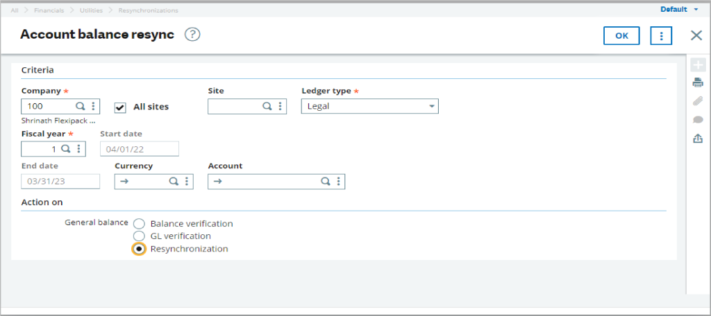 Account balance resynchronization