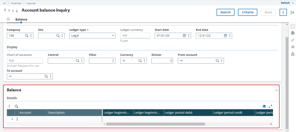 Account balance Inquiry with blank data