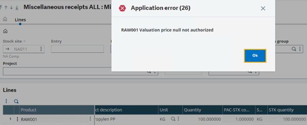 Fig 1. Valuation price null not authorized