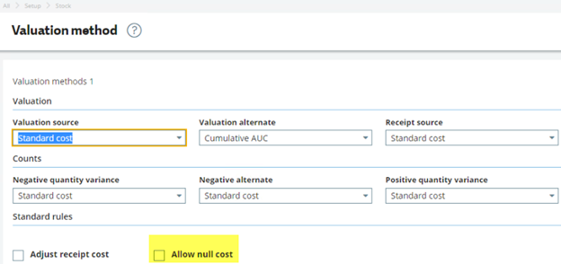 Fig 4. Valuation method Allow Null Cost