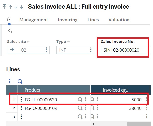 Fig. 2 Quantity in Invoice screen