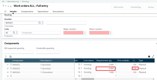 Component’s requirement quantity shows blank value in Work Order in ...