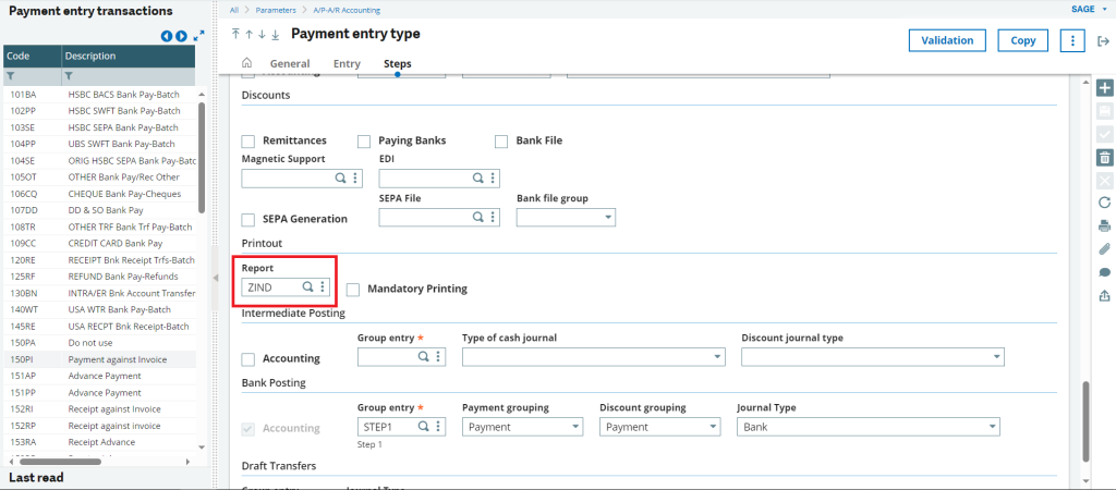 Fig 2: Payment Entry Setup, Steps