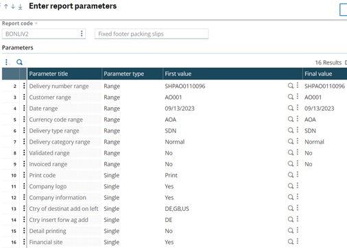 BONLIV2 report parameters