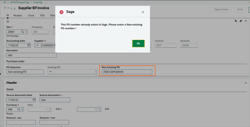 Fig2. Validation for Non-Existing PO Field
