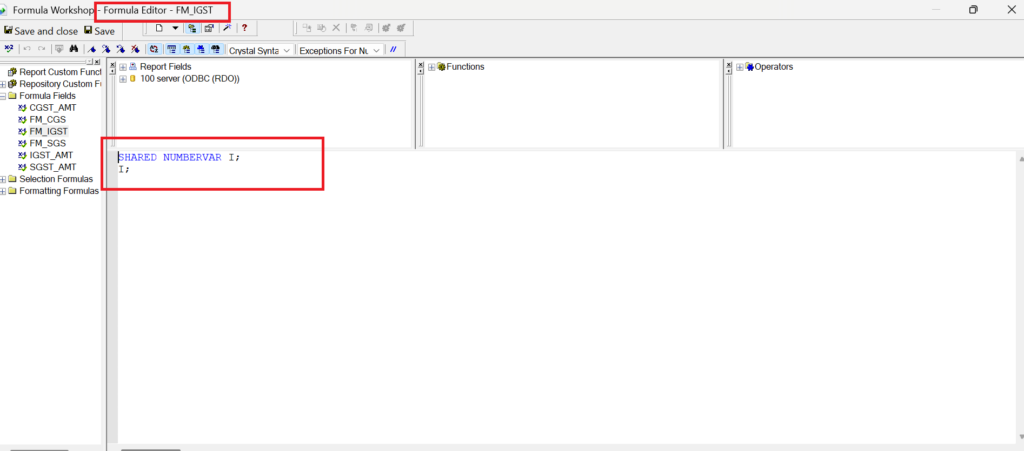 Figure 03 – Declaration of Shared Variable in Main Report Formula Field