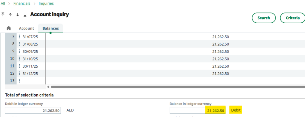fig1 Account Inquiry – Balance with DebitCredit Indicator