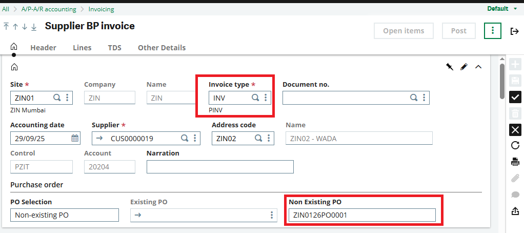 Fig 2 Supplier inv screen.