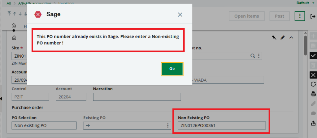 Fig 3 Supplier inv screen - Pop-up Message.