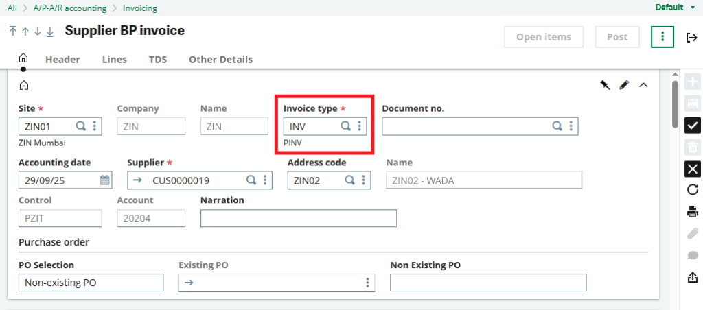 Fig1 Supplier INV - Invoice type (PINV).