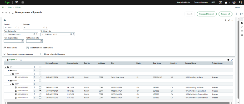 Mass process shipment