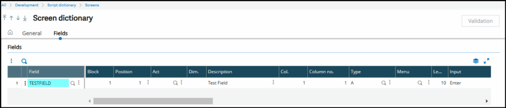 Fig 1 - New field in development screen