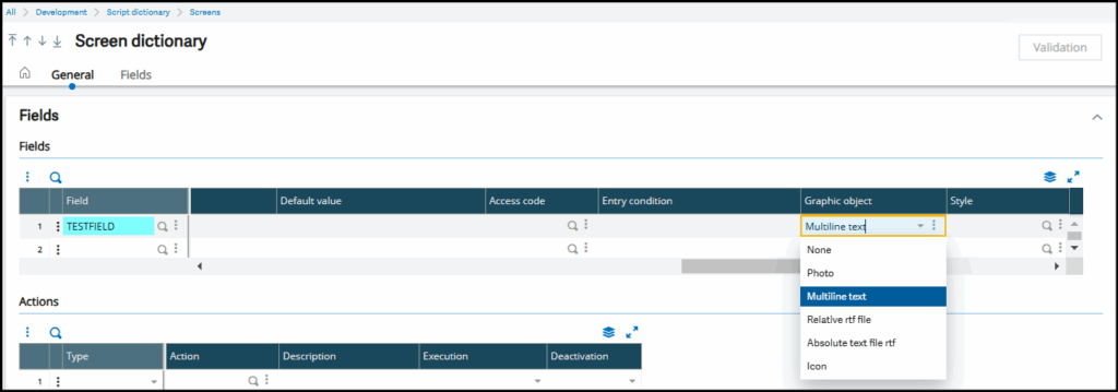 Fig 3 - Select multiline text option in development screen
