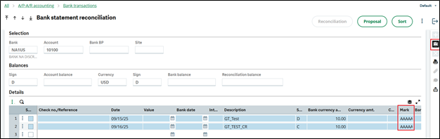 Bank statement reconciliation with Mark
