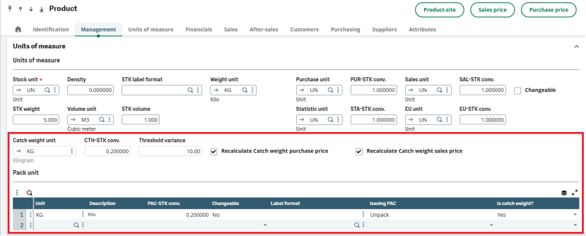 Product UOM tab Catch Weight