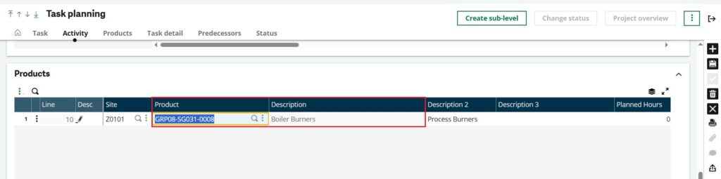 [Fig 3. Product added in Task Planning screen]