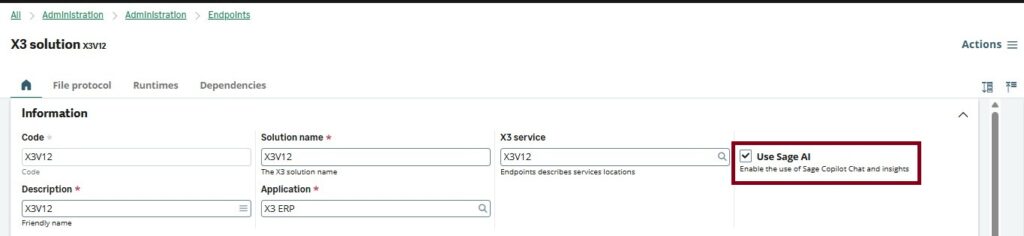 Enable sage AI in X3 solution