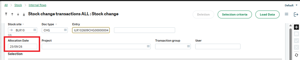 Figure 01 - Stock Change Screen