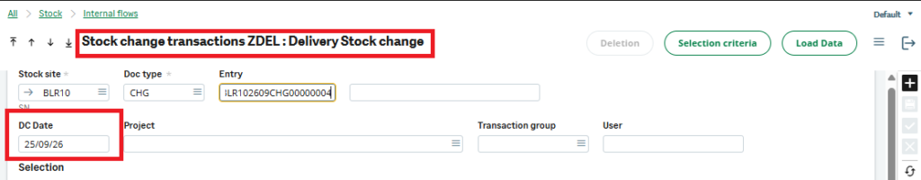 Figure 03 – Delivery Entry Transaction Output