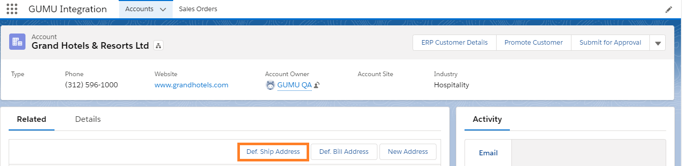 Default Shipping Address Button