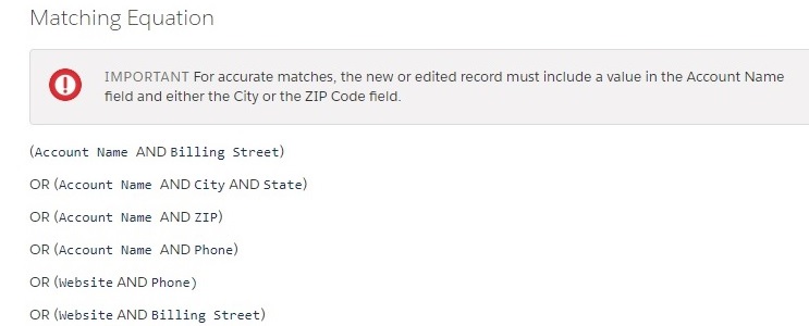 Matching Criteria