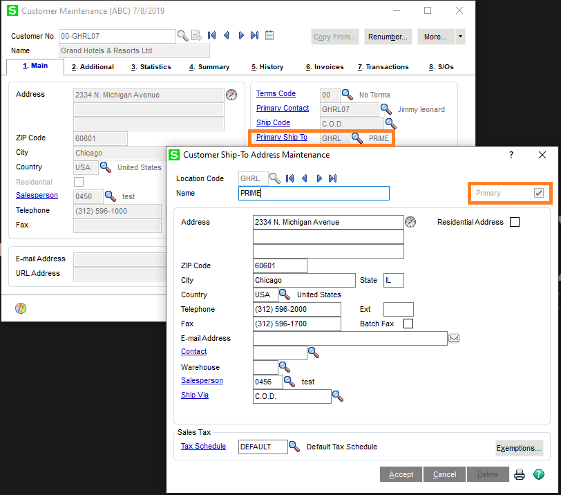 Ship-To Address Sage 100