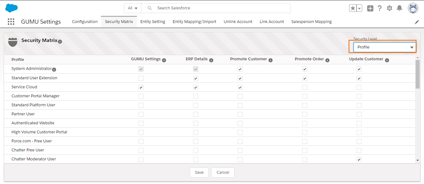 GUMU™ Security Matrix - Profile Level