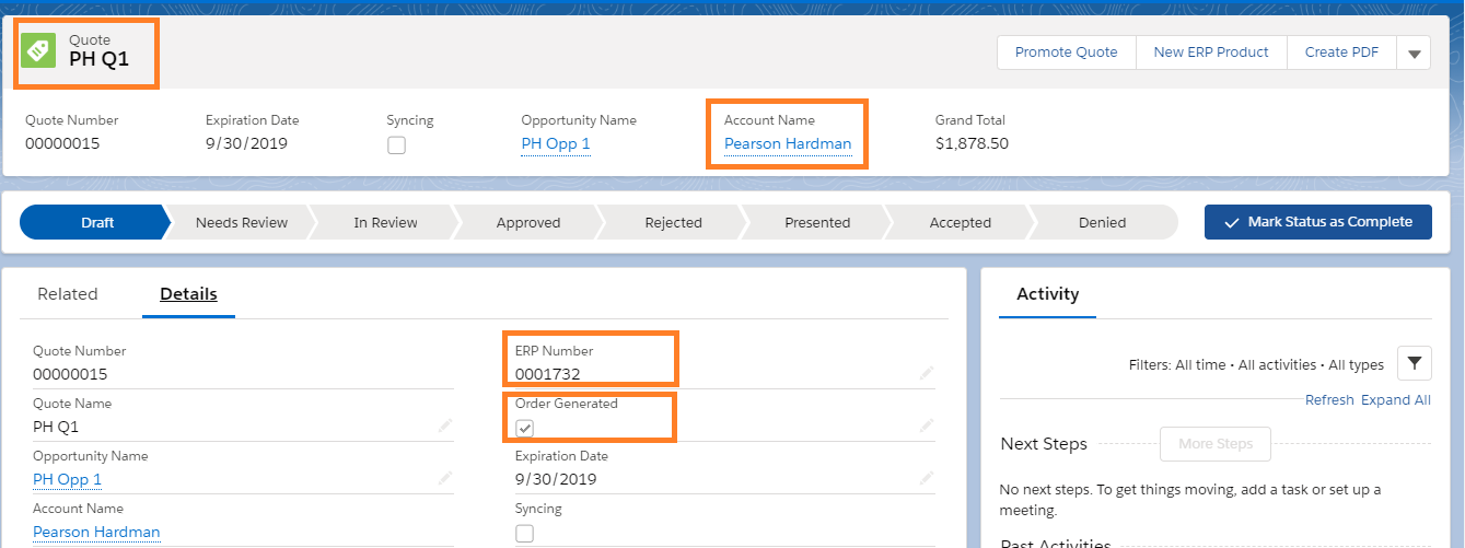 Order Generated through Quote - Confirmation