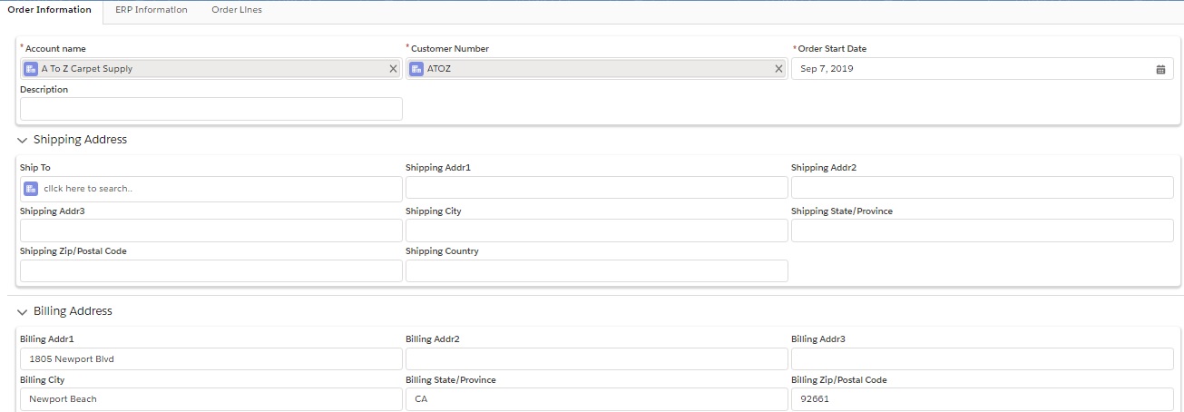 Order Information Tab