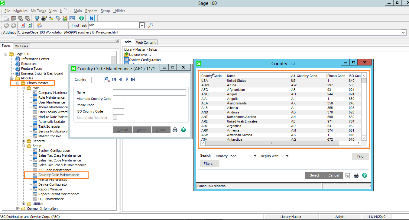 Sage 100 Country Code List