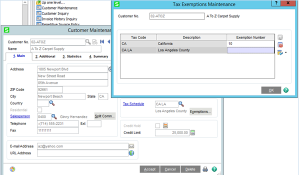 Tax Exemption Screen
