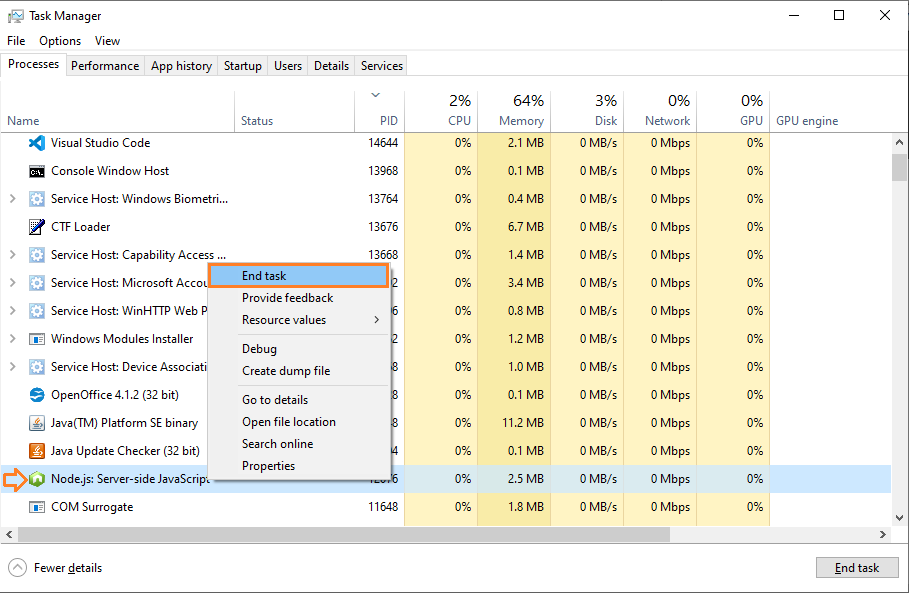 Process from Task Manager