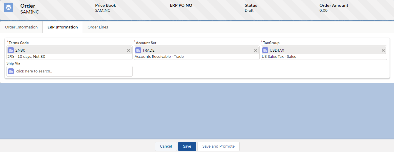 ERP Information Tab