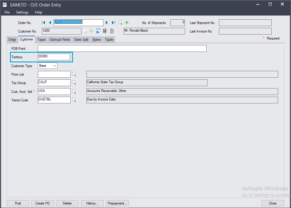 Sage 300 - Sales Order