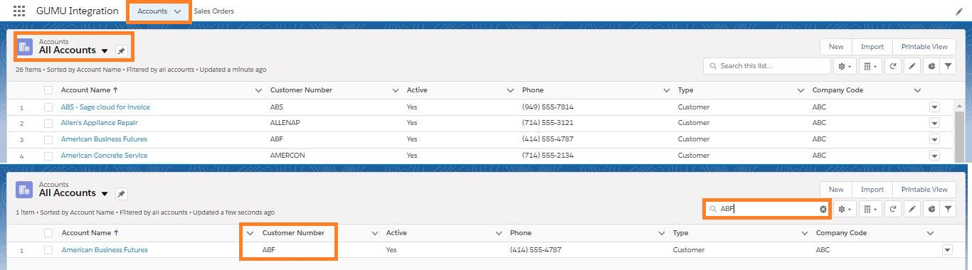 Account and Search Functionality of SF