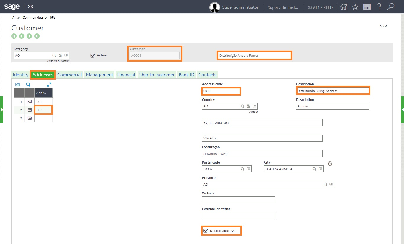 Billing Address in Sage X3