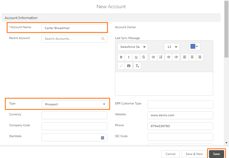 Prospect Account Creation