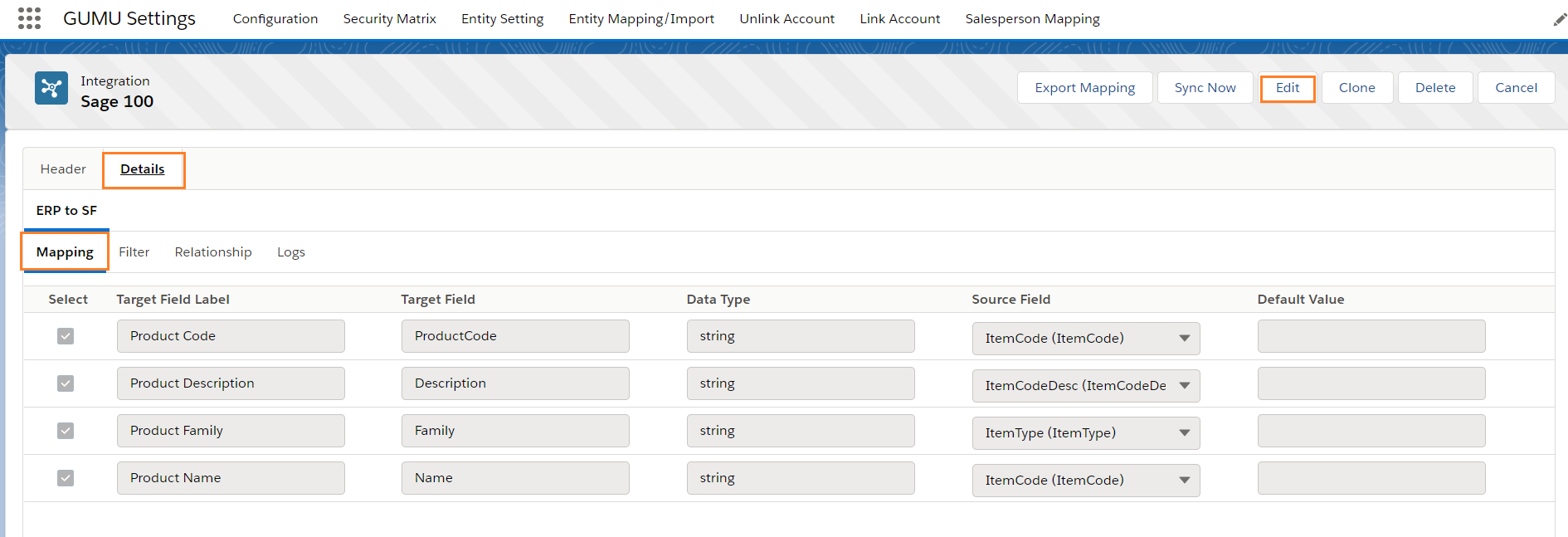 Mapping of Product