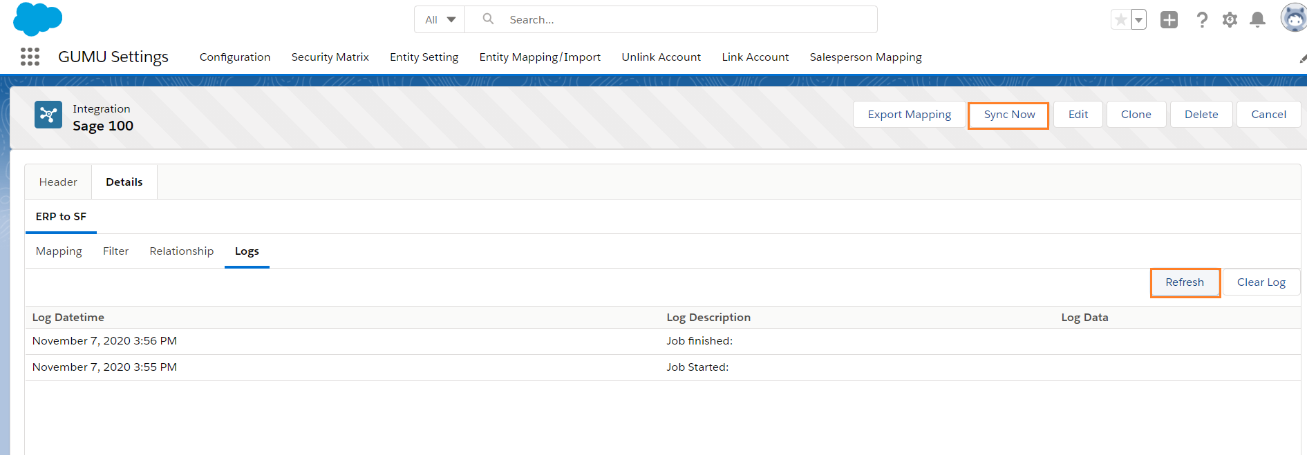 Import Log Section